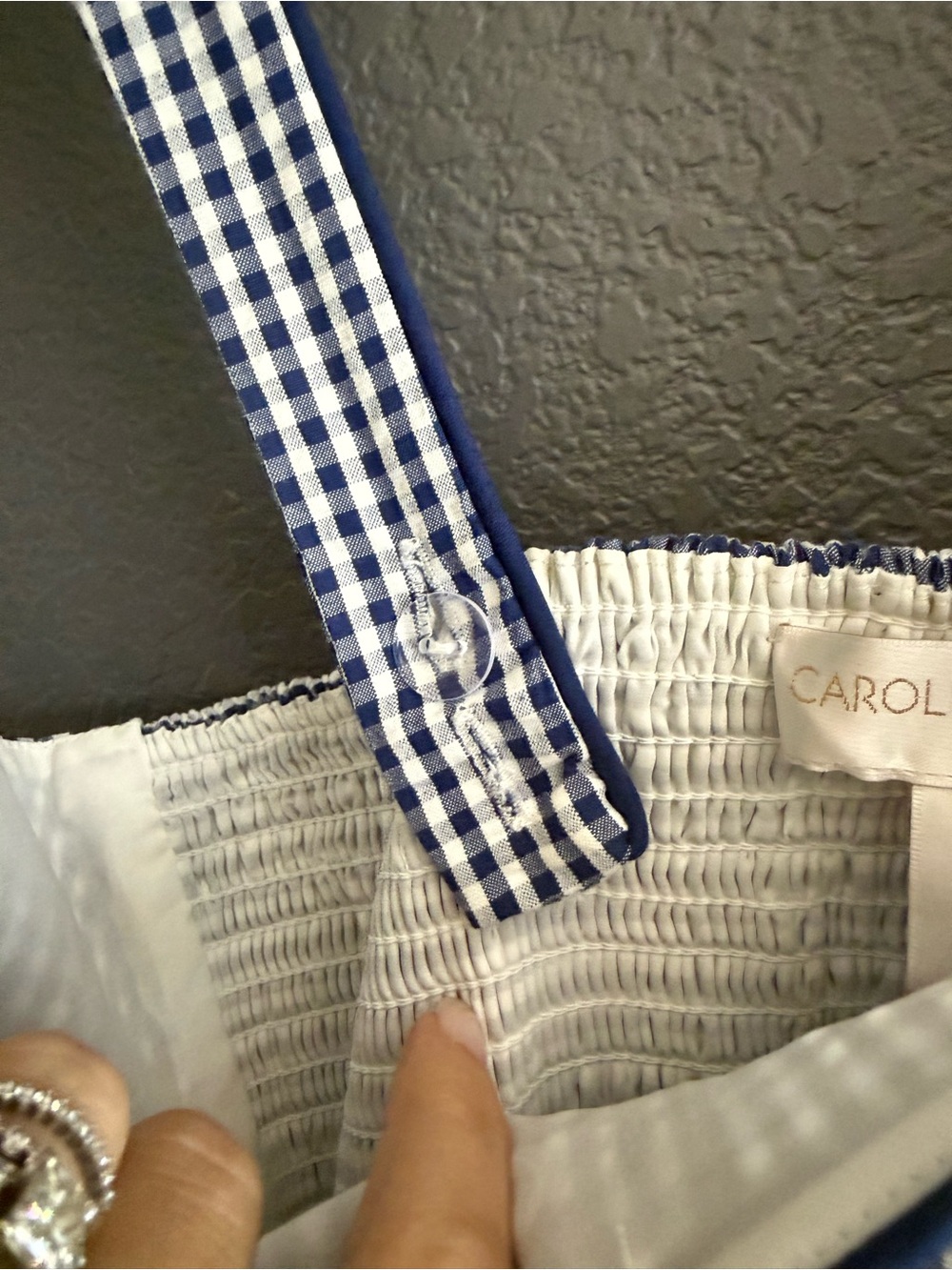 CAROLINE CONSTAS • Navy & White Gingham bows Square-Neck tank Midi Dress medium - Picture 5 of 7